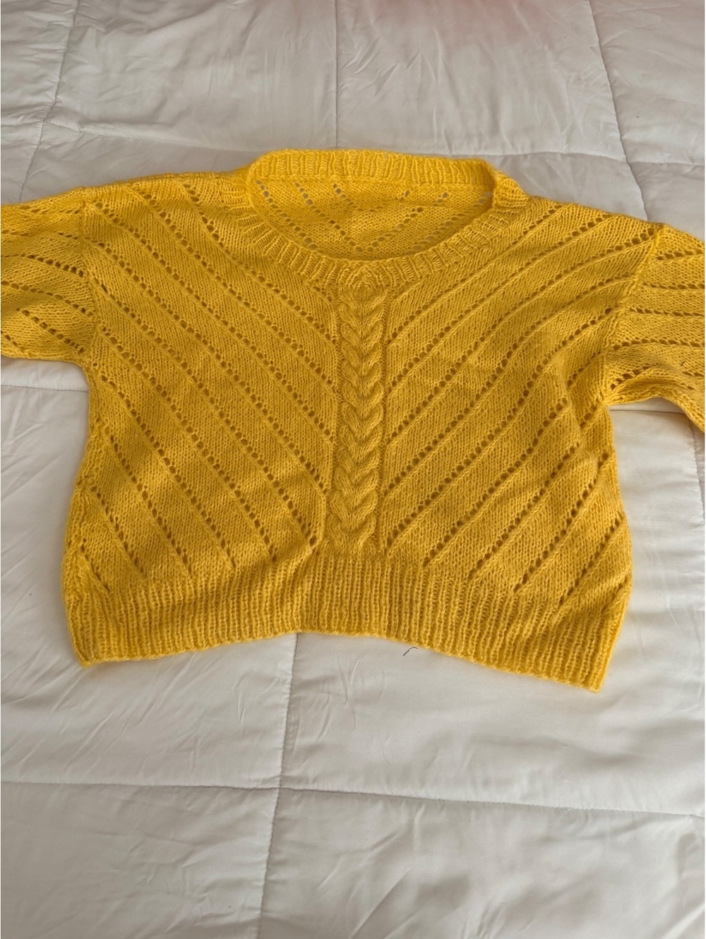 Yellow Cable Knit Cropped Sweater